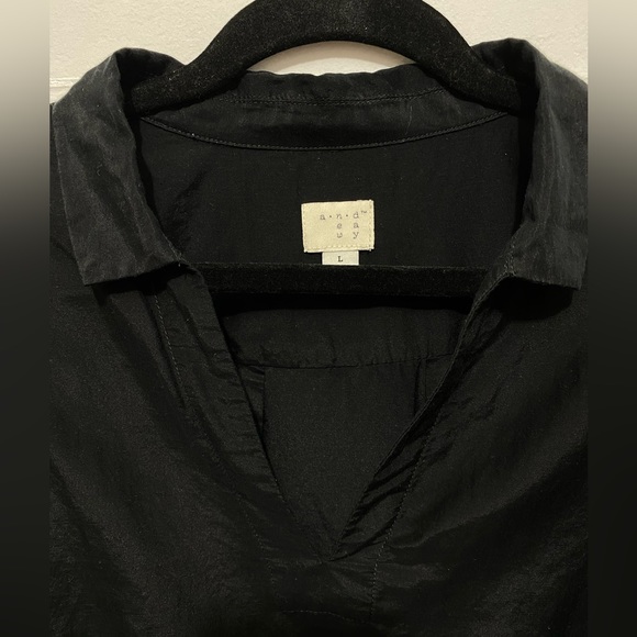 Size L a new day Shear Black Short Sleeve Lightweight Collared Shirt - Picture 3 of 5